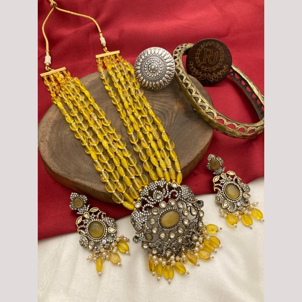 FS Collection 2 Tone Kundan Beads Bridal & Ethnic Wear Long Necklace Set