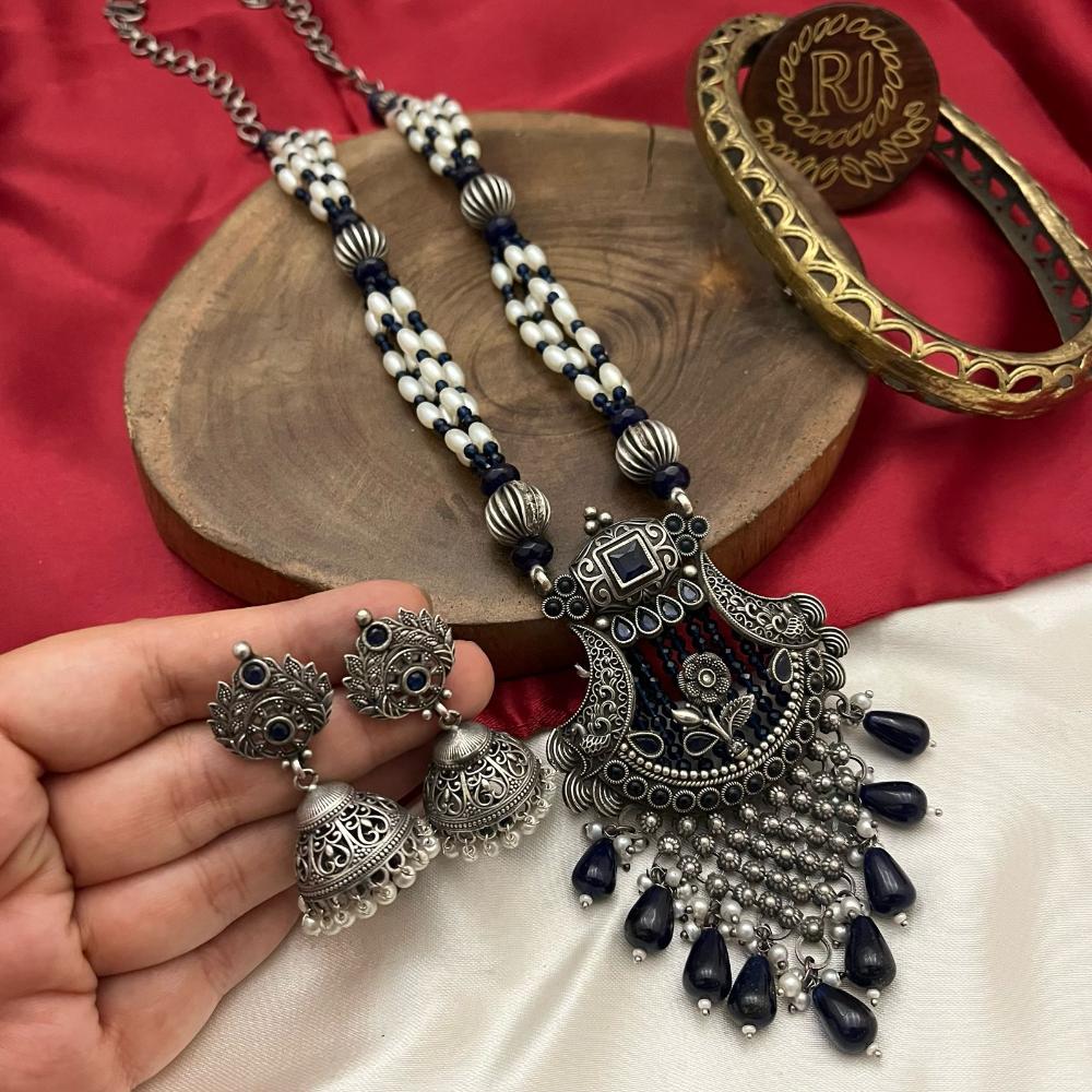 FS Collection Oxidised Plated Pota And Beads Fashion Jewelry Long Necklace Set