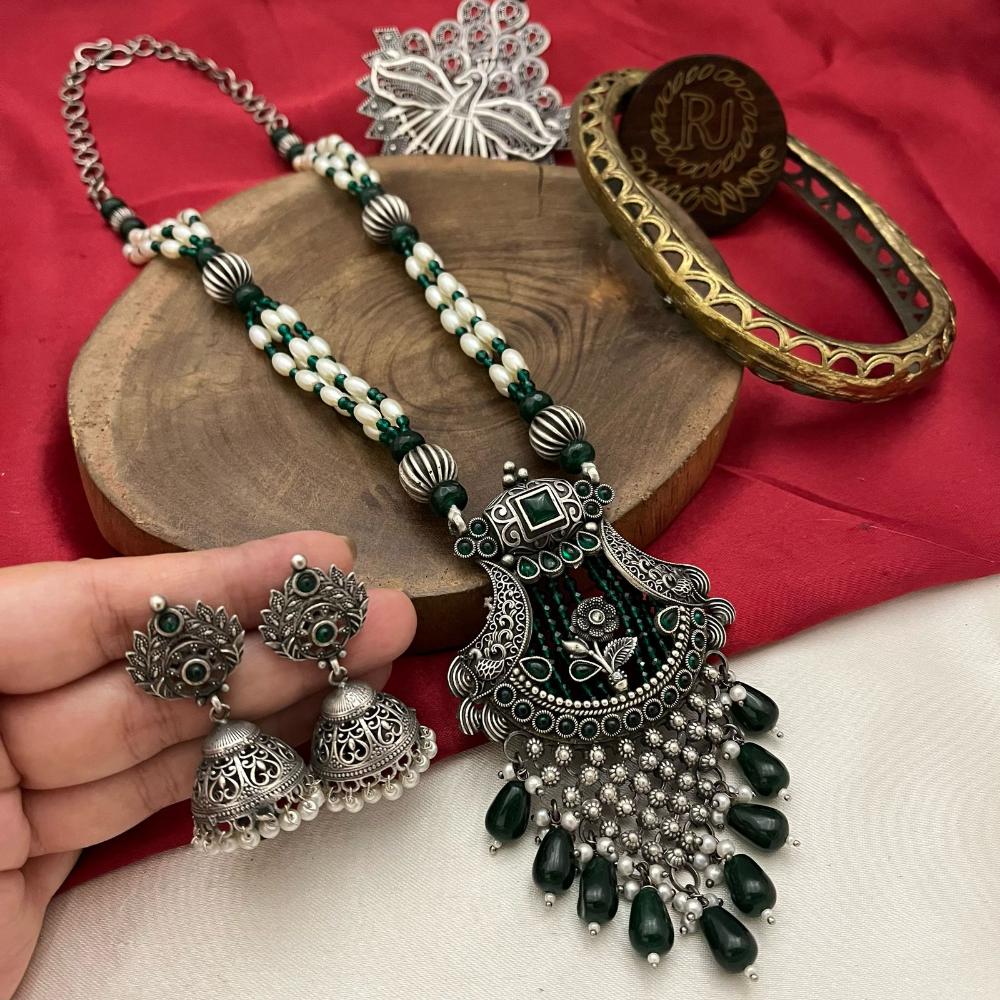FS Collection Oxidised Plated Pota And Beads Fashion Jewelry Long Necklace Set