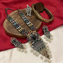 FS Collection Oxidised Plated Pota And Pearls Fashion Jewelry Long Necklace Set