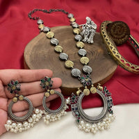 FS Collection 2-Tone Pota and Pearls  Modern Fusion Jewelry Long Necklace Set