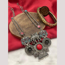 FS Collection Oxidised Plated Pota and Pearls  Modern Fusion Jewelry Long Necklace Set