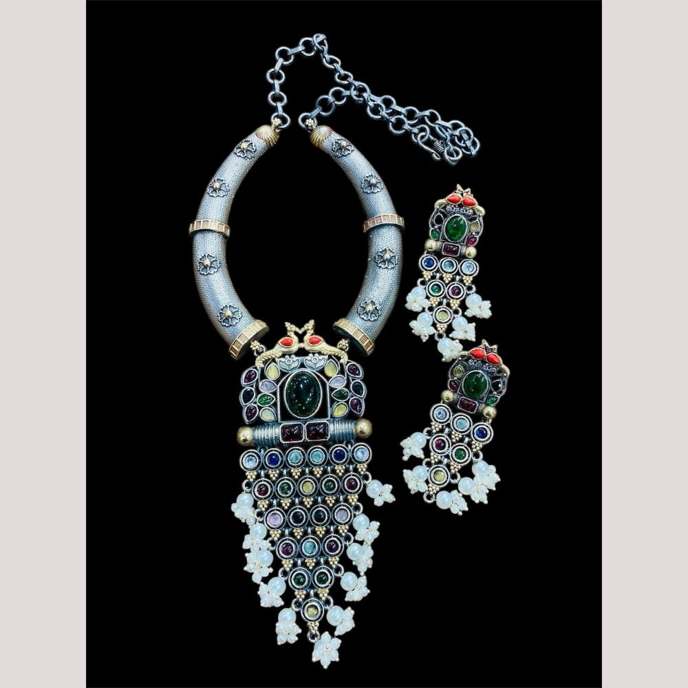 FS Collection 2 Tone Plated Pota and Pearls  Modern Fusion Jewelry Necklace Set