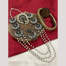 FS Collection Oxidised Plated Pota and Pearls  Modern Fusion Jewelry Long Necklace Set