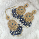 FS Collection Traditional Charm Gold Plated Crystal Stone Pearl and Beads Earring with Mangtikka