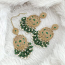 FS Collection Traditional Charm Gold Plated Crystal Stone Pearl and Beads Earring with Mangtikka