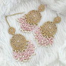 FS Collection Traditional Charm Gold Plated Crystal Stone Pearl and Beads Earring with Mangtikka