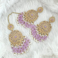 FS Collection Traditional Charm Gold Plated Crystal Stone Pearl and Beads Earring with Mangtikka