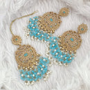 FS Collection Traditional Charm Gold Plated Crystal Stone Pearl and Beads Earring with Mangtikka