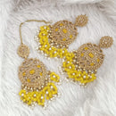 FS Collection Traditional Charm Gold Plated Crystal Stone Pearl and Beads Earring with Mangtikka