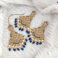 FS Collection Traditional Charm Gold Plated Crystal Stone Pearl and Beads Earring with Mangtikka