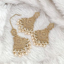 FS Collection Traditional Charm Gold Plated Crystal Stone Pearl and Beads Earring with Mangtikka