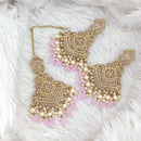 FS Collection Traditional Charm Gold Plated Crystal Stone Pearl and Beads Earring with Mangtikka