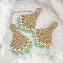 FS Collection Traditional Charm Gold Plated Crystal Stone Pearl and Beads Earring with Mangtikka