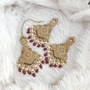 FS Collection Traditional Charm Gold Plated Crystal Stone Pearl and Beads Earring with Mangtikka