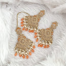 FS Collection Traditional Charm Gold Plated Crystal Stone Pearl and Beads Earring with Mangtikka