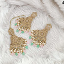 FS Collection Traditional Charm Gold Plated Crystal Stone Pearl and Beads Earring with Mangtikka