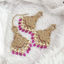 FS Collection Traditional Charm Gold Plated Crystal Stone Pearl and Beads Earring with Mangtikka