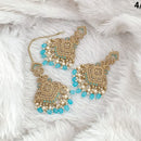 FS Collection Traditional Charm Gold Plated Crystal Stone Pearl and Beads Earring with Mangtikka