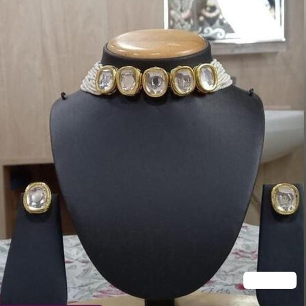 FS Timeless Charm Collection Gold Plated Crystal Stone And Pearl Choker Necklace Set