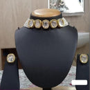 FS Timeless Charm Collection Gold Plated Crystal Stone And Pearl Choker Necklace Set