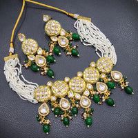 FS Collection Gold Plated Kundan Stone Pearl And Beads Choker Necklace Set