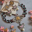 FS Collection Divine Aura 2 Tone Plated Pota Stone Temple And Beads Necklace Set