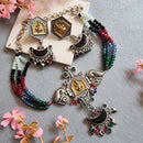 FS Collection Divine Aura 2 Tone Plated Pota Stone Temple And Beads Necklace Set