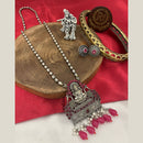FS Collection Ethnic Aura Oxidized Plated Pota Stone And Bead Temple Necklace Set