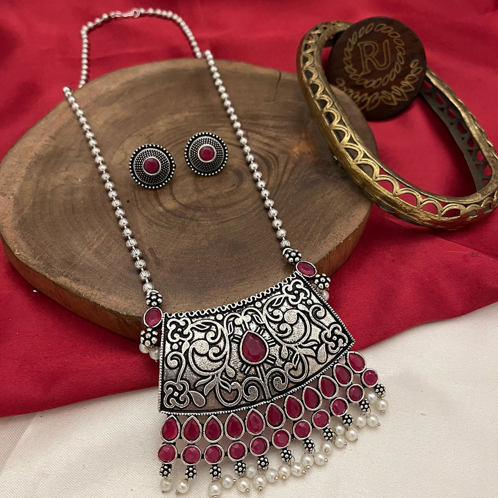 FS Collection Oxidized Plated Pota Stone And Beads Long Necklace Set
