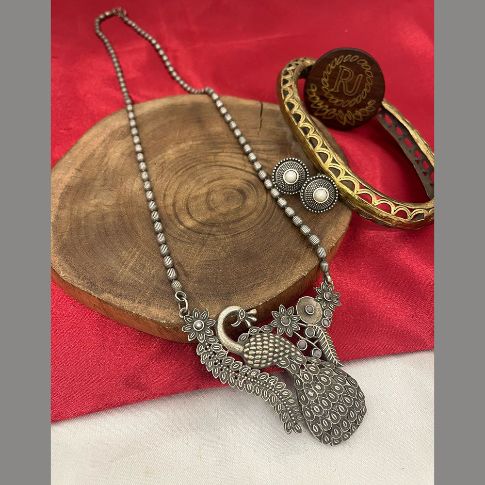 FS Collection Oxidized Plated Pota Stone Long Necklace Set