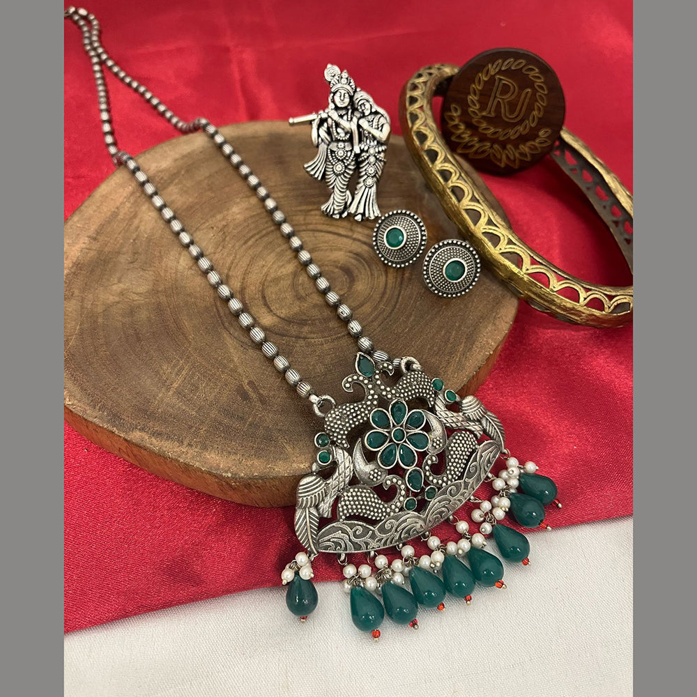 FS Collection Oxidized Plated Pota Stone And Beads Long Necklace Set