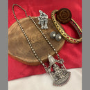 FS Collection Ethnic Oxidized Plated Pota Stone Temple Long Necklace Set