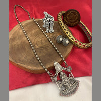FS Collection Ethnic Oxidized Plated Pota Stone Temple Long Necklace Set