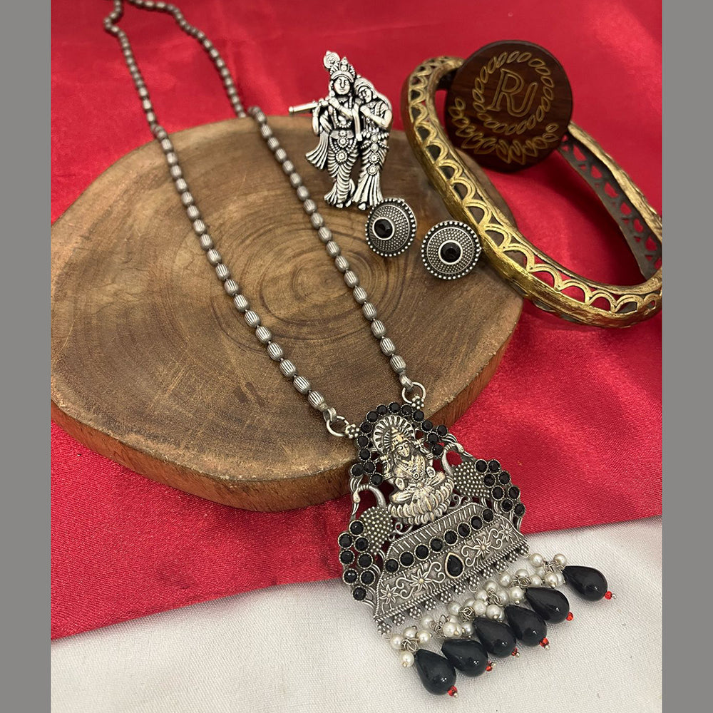 FS Collection Oxidized Plated Pota Stone And Beads Long Necklace Set