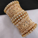 FS Collection Shining Gold Plated Kundan And Pearl Openable Bangle Set