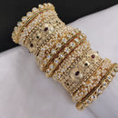 FS Collection Shining Gold Plated Kundan And Pearl Openable Bangle Set