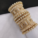 FS Collection Shining Gold Plated Kundan And Pearl Openable Bangle Set