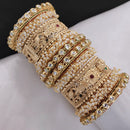 FS Collection Shining Gold Plated Kundan And Pearl Openable Bangle Set