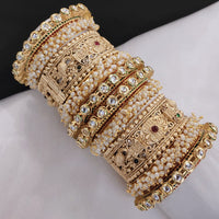 FS Collection Shining Gold Plated Kundan And Pearl Openable Bangle Set