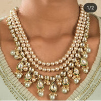 FS Collection Gold Plated Kundan and Pearl Traditional Ethnic Jewelry Necklace Set