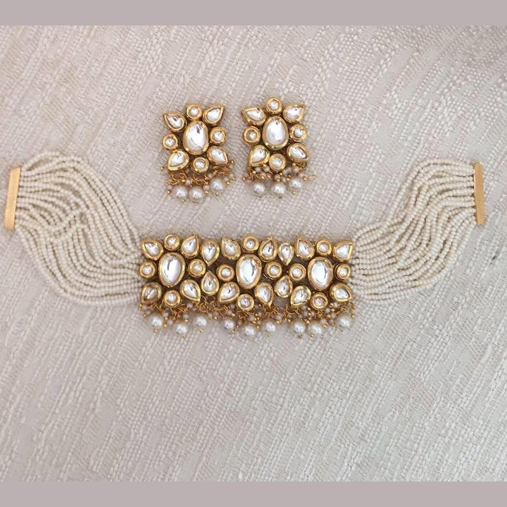 FS Collection Gold Plated Kundan Choker Necklace Set