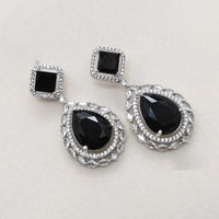 FS Collection Designer Silver Plated American Diamonds Dangler Earrings