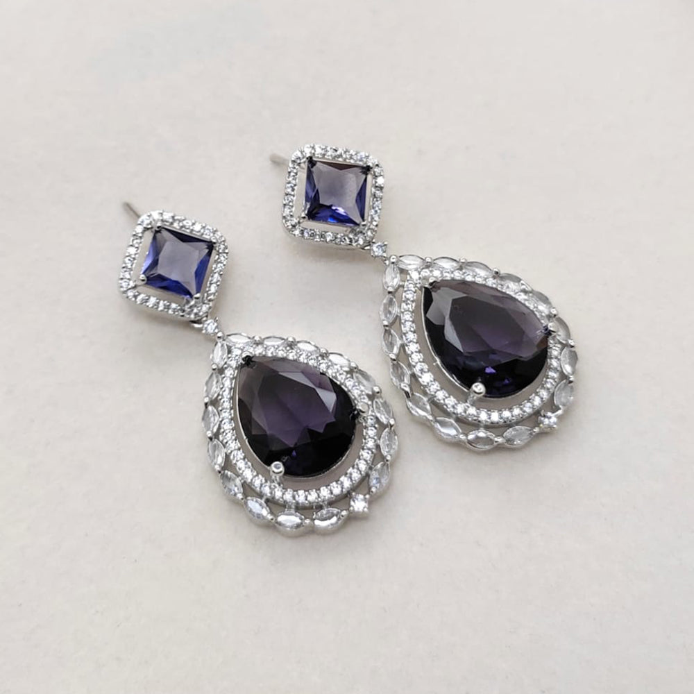 FS Collection Designer Silver Plated American Diamonds Dangler Earrings