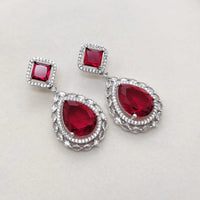 FS Collection Designer Silver Plated American Diamonds Dangler Earrings