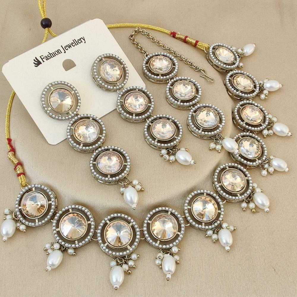 FS Collection Gold Plated Crystal Stone And Beads Necklace Set