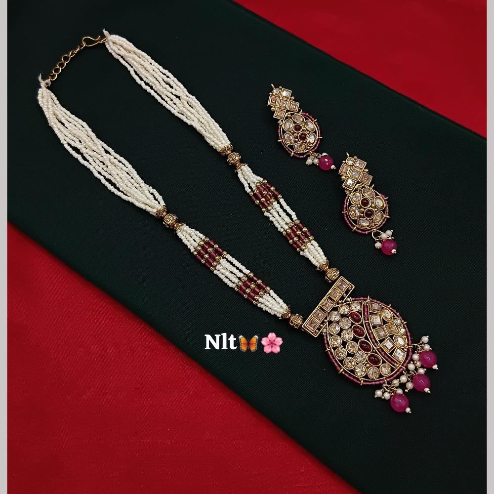 FS Collection Gold Plated Crystal Stone And Beads Necklace Set