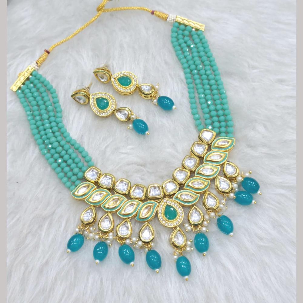 FS Collection Gold Plated Kundan Stone And Beads Necklace Set