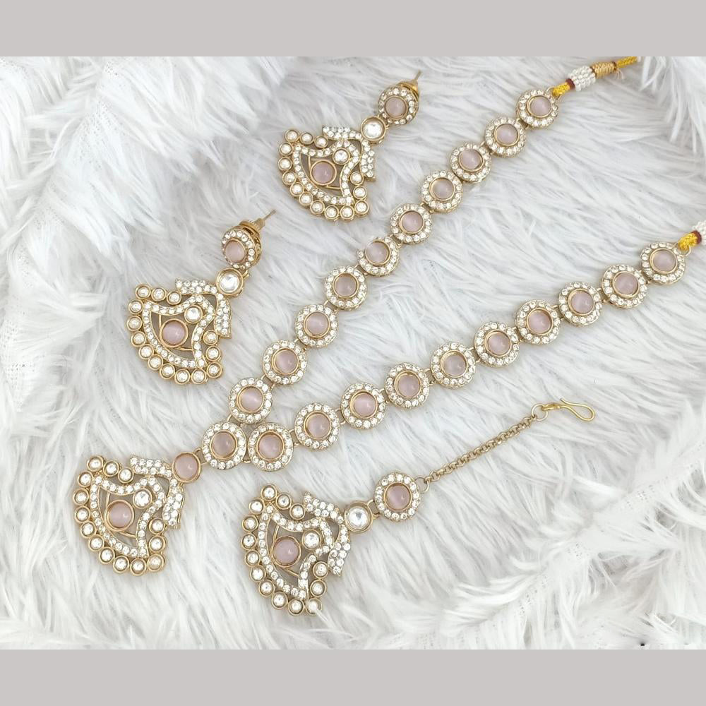 FS Collection Traditional Gold Plated Pota and Austrian Stones for Weddings Necklace Set
