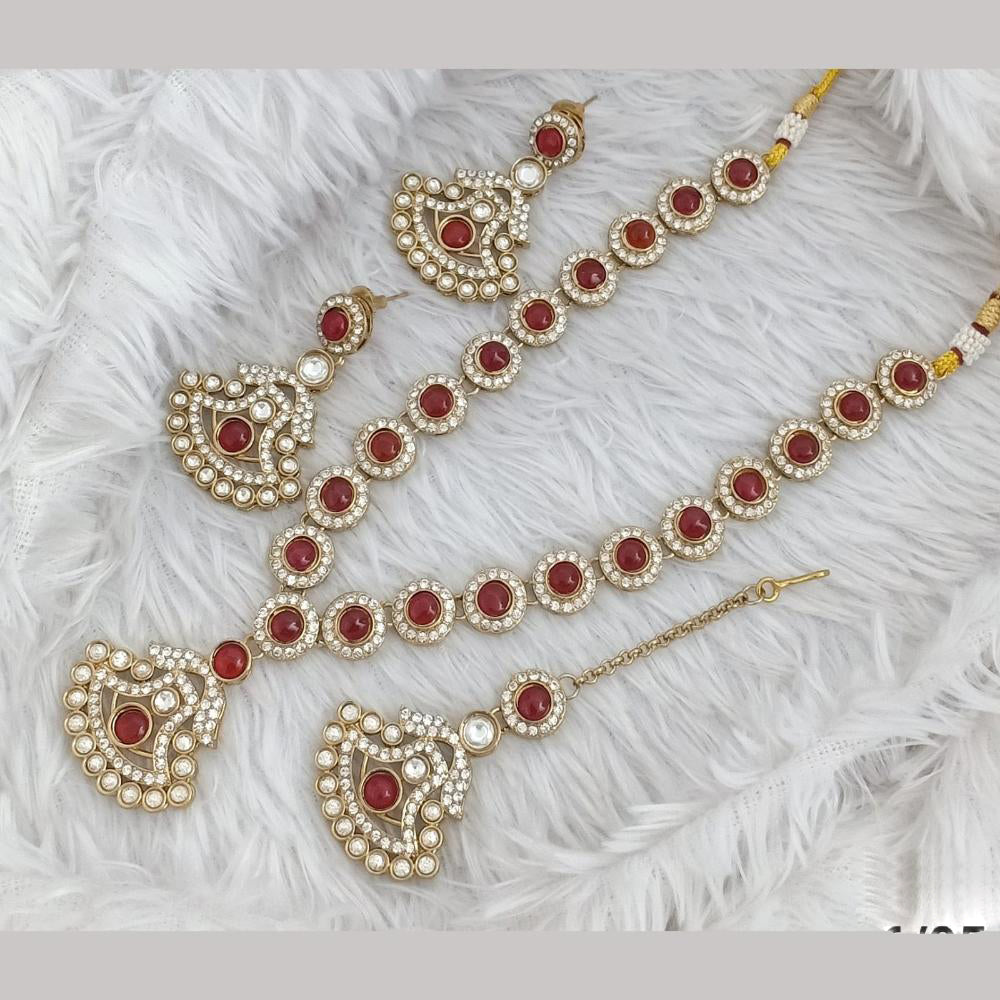 FS Collection Traditional Gold Plated Pota and Austrian Stones for Weddings Necklace Set
